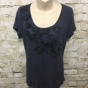 🌻 Cable & Gauge Gray Feather Beaded Top F38